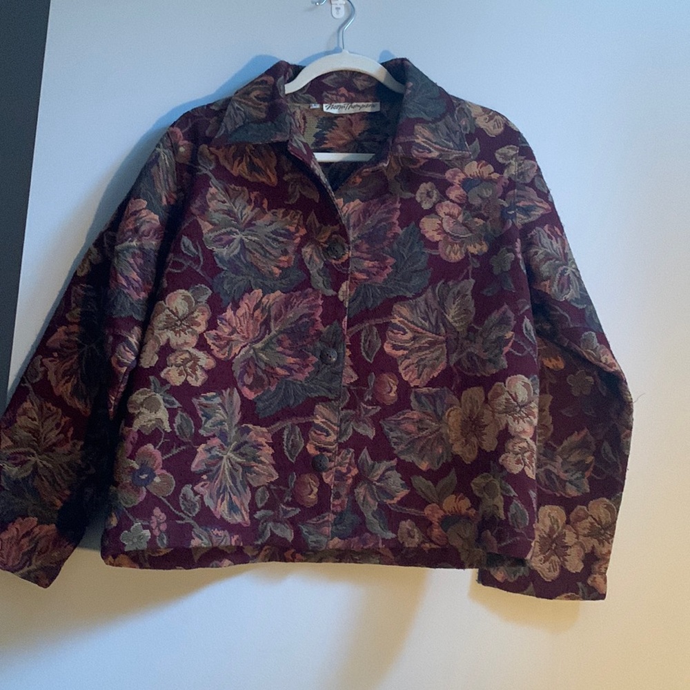 Norm Thompson, Perfect transitional jacket in stunning floral tapestry fabric